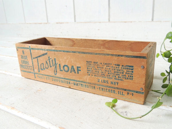 【TASTY LOAF】全面グリーンロゴ入り・木製・ヴィンテージ・チーズボックス・木箱 USA