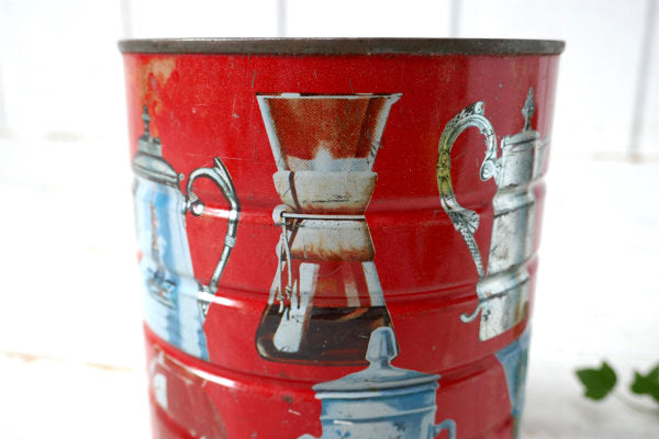 コーヒーメーカー・ケメックス パーコレーター サイフォン柄・ビンテージ・ティン缶 コーヒー缶 USA