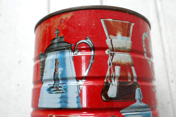 コーヒーメーカー・ケメックス パーコレーター サイフォン柄・ビンテージ・ティン缶 コーヒー缶 USA