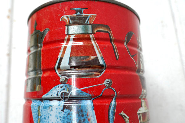コーヒーメーカー・ケメックス パーコレーター サイフォン柄・ビンテージ・ティン缶 コーヒー缶 USA