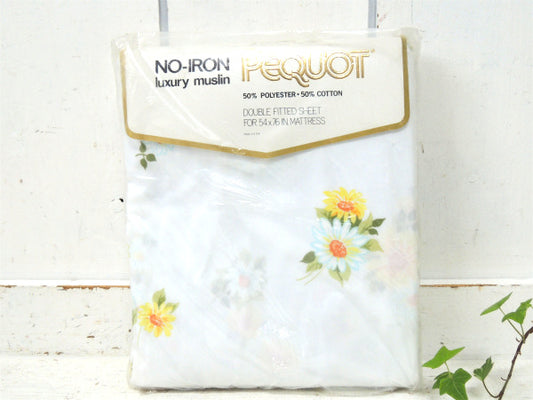 PEQUOT 小花柄 デッドストック ヴィンテージ ボックスシーツ ベッドシーツ 生地 ダブルサイズ