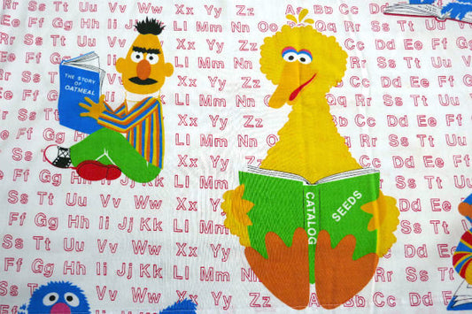 セサミストリートの仲間たち アルファベット&読書柄 ヴィンテージ ユーズドシーツ ハーフシーツ(1/2) USA