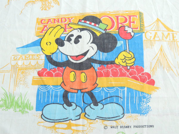 【ミッキー&フレンズ】OLDミッキー・カーニバル柄・70'sヴィンテージ・ユーズドシーツ(1/2)
