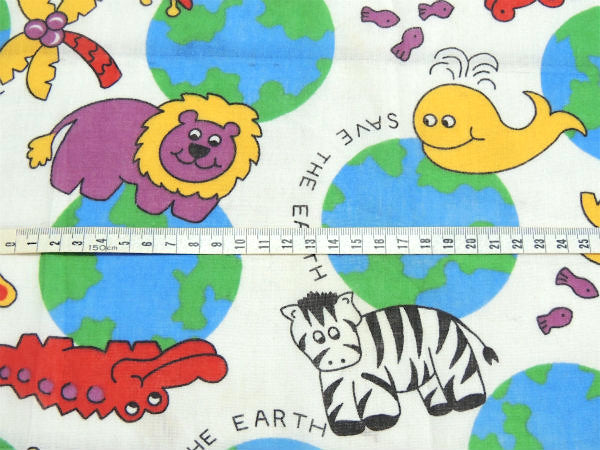 【SAVE THE EARTH】地球&動物&ヤシの木柄・ヴィンテージ・ユーズドシーツ(1/4サイズ)