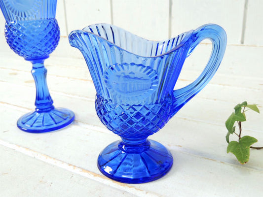 【AVON×Fostoria】硝子・マウントバーノン・ブルー色・ビンテージ・ピッチャー・クリーマー