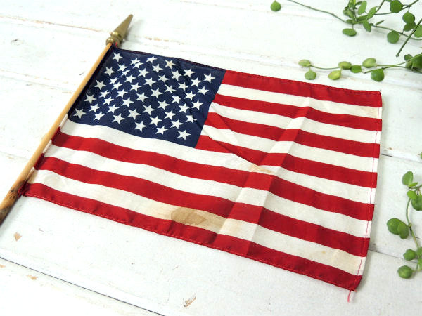 【アメリカンフラッグ・50州】USA★星条旗・木製ポール付き・ヴィンテージ・旗/インテリア・看板