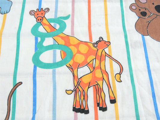 動物 アニマル アルファベット ストライプ柄 ヴィンテージ USEDフラットシーツ(上半分)