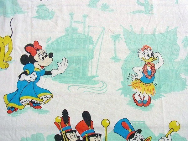 【ミッキー&フレンズ】ディズニーランド柄・ヴィンテージ・ユーズドシーツ(1/2) USA