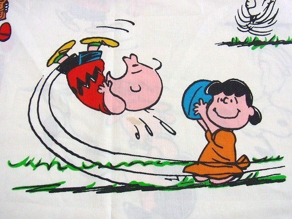 【スヌーピー】ピーナッツの仲間・コミック柄・ヴィンテージ・ユーズド・ピロケース/枕カバー USA