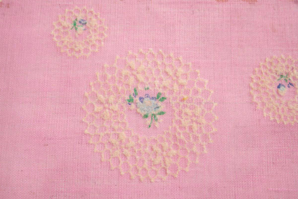 フラワー&リース刺繍  ピンク シースルー素材 デッドストック ヴィンテージ ファブリック 生地