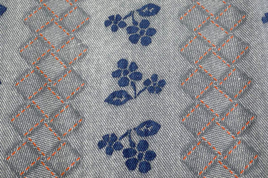 レトロ 花柄&ステッチ柄 デッドストック ヴィンテージ ファブリック 生地 テキスタイル/56×87