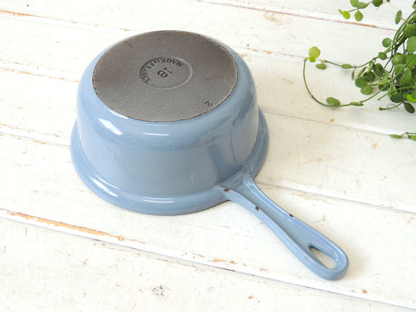 フランス製・鋳物ホーロー・ライトブルー・ヴィンテージ・ソースパン&スキレット・調理器具・18㎝