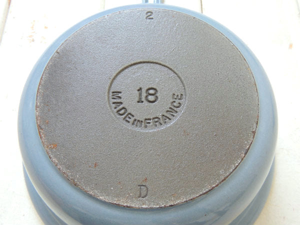 フランス製・鋳物ホーロー・ライトブルー・ヴィンテージ・ソースパン&スキレット・調理器具・18㎝