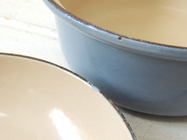 フランス製・鋳物ホーロー・ライトブルー・ヴィンテージ・ソースパン&スキレット・調理器具・18㎝