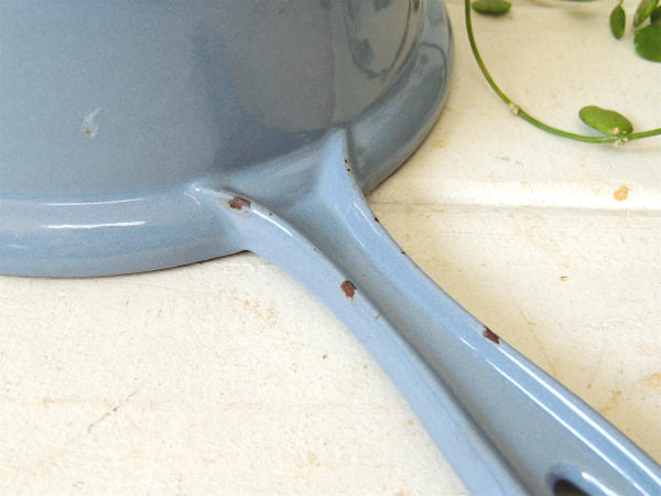 フランス製・鋳物ホーロー・ライトブルー・ヴィンテージ・ソースパン&スキレット・調理器具・18㎝