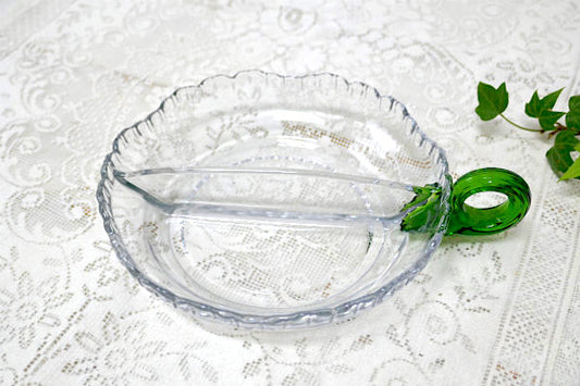 グリーン ハンドル付き 2コンパートメント ヴィンテージ トレイ キャンディトレイ 皿 食器 USA