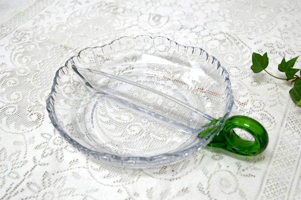 グリーン ハンドル付き 2コンパートメント ヴィンテージ トレイ キャンディトレイ 皿 食器 USA