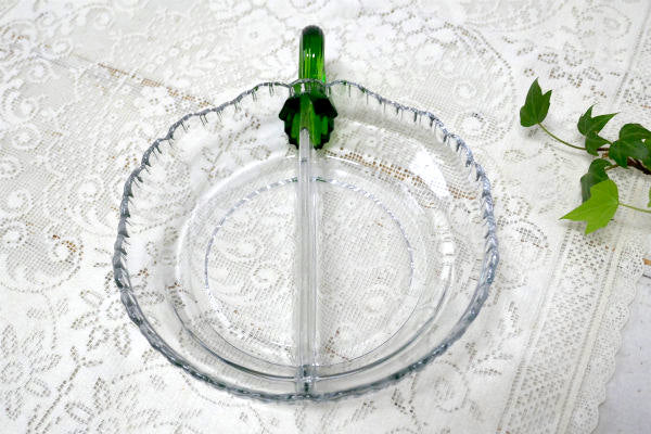 グリーン ハンドル付き 2コンパートメント ヴィンテージ トレイ キャンディトレイ 皿 食器 USA