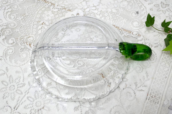 グリーン ハンドル付き 2コンパートメント ヴィンテージ トレイ キャンディトレイ 皿 食器 USA