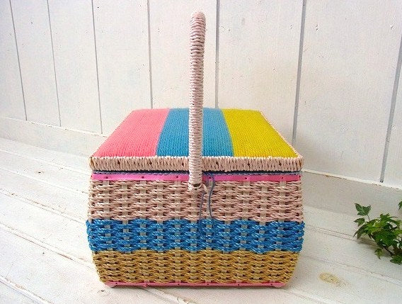 【JCペニー】カラフル可愛い・ヴィンテージ・ソーイングボックス/裁縫箱/手芸