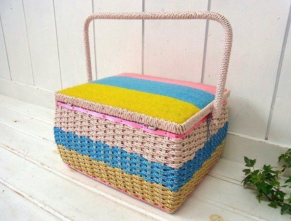 【JCペニー】カラフル可愛い・ヴィンテージ・ソーイングボックス/裁縫箱/手芸