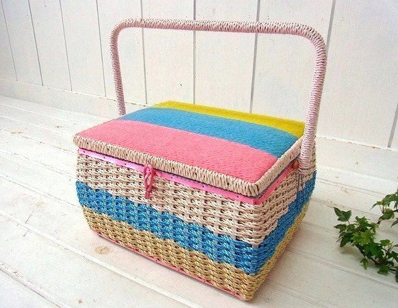 【JCペニー】カラフル可愛い・ヴィンテージ・ソーイングボックス/裁縫箱/手芸