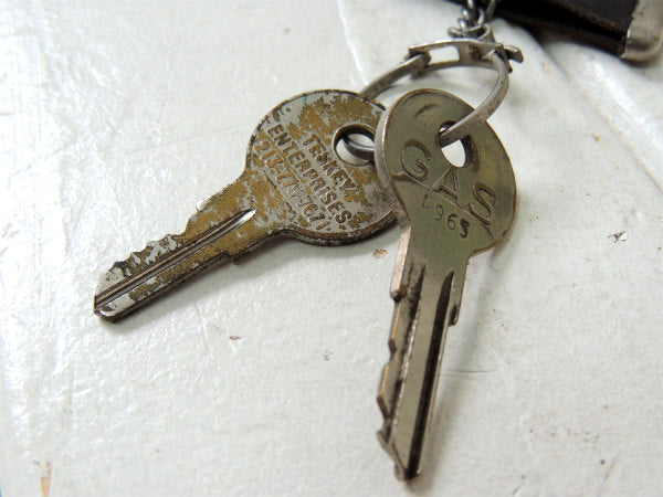 【黒革・レザー・バネ口】USA・ヴィンテージ・キーケース・古い鍵2本付き/アメ車