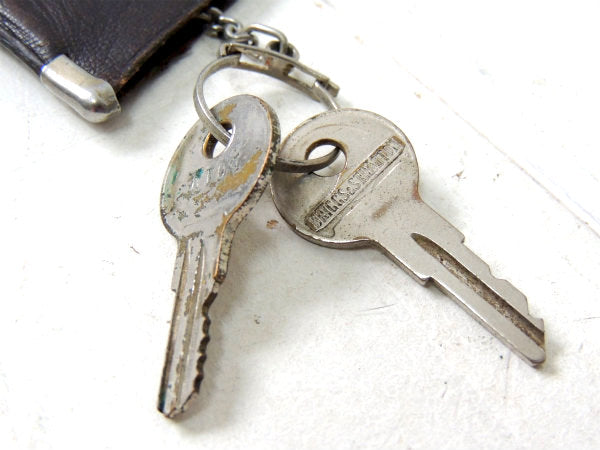 【黒革・レザー・バネ口】USA・ヴィンテージ・キーケース・古い鍵2本付き/アメ車