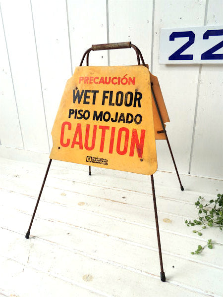 【CAUTION】足元注意・イエロー・ヴィンテージ・両面フロアサイン/スタンドサイン USA