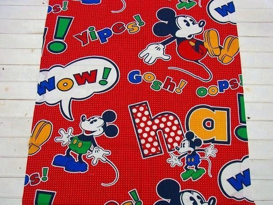 ミッキーマウス USA ディズニー・カラフル レッドカラー 水玉柄・ヴィンテージ・カーテン 生地
