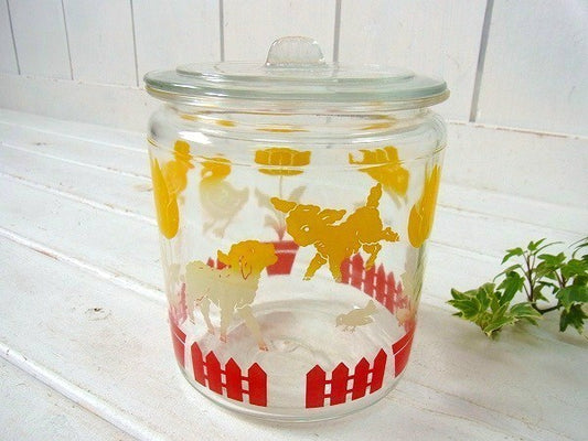 アヒル・ひつじ・うさぎ・チューリップ柄のガラス製・アンティーク・キャニスター/ガラスジャー　USA