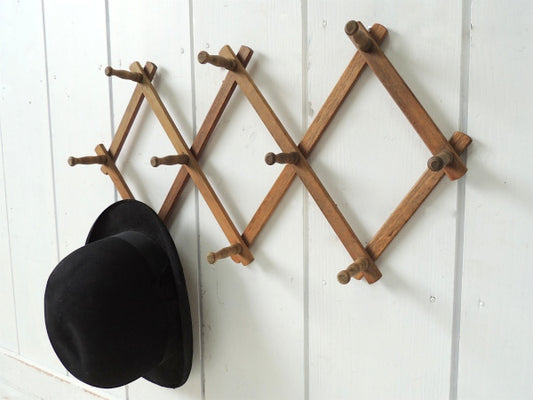 【NEVCO】ジャバラ式・木製・アンティーク・ハットラック・コートフック・インテリア