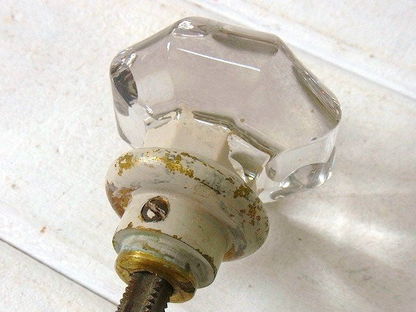 8角形のガラス製×真鍮製・アンティーク・ドアノブ USA
