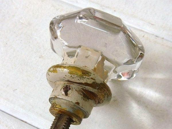 8角形のガラス製×真鍮製・アンティーク・ドアノブ USA