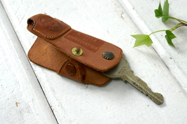 USA カンザス州・革・レザー・ヴィンテージ・アドバタイジング・キーケース&コインケース付き