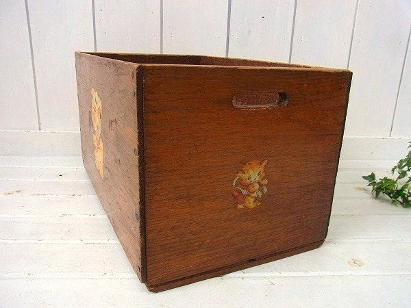 レトロなクマ&ネコ柄・アンティーク・木箱/ウッドボックス USA