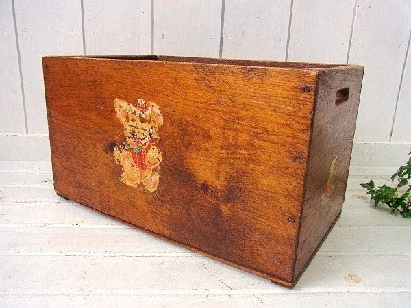 レトロなクマ&ネコ柄・アンティーク・木箱/ウッドボックス USA