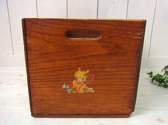 レトロなクマ&ネコ柄・アンティーク・木箱/ウッドボックス USA