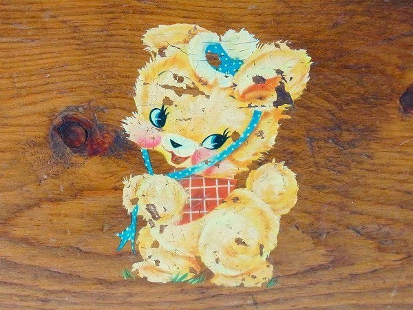 レトロなクマ&ネコ柄・アンティーク・木箱/ウッドボックス USA