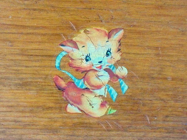 レトロなクマ&ネコ柄・アンティーク・木箱/ウッドボックス USA