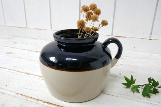 US ストーンウェア ブラウン ワンハンドル ヴィンテージ ビーンポット 豆料理 容器 レトロ 花瓶