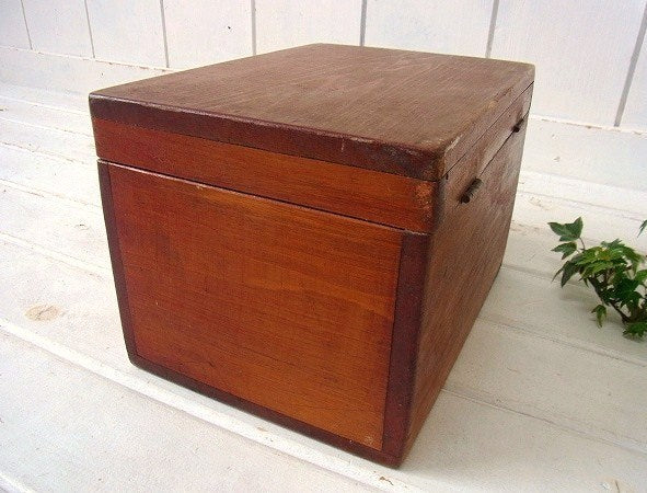 鍵付きの古い木製・アンティーク・木箱/ウッドボックス/宝箱 USA