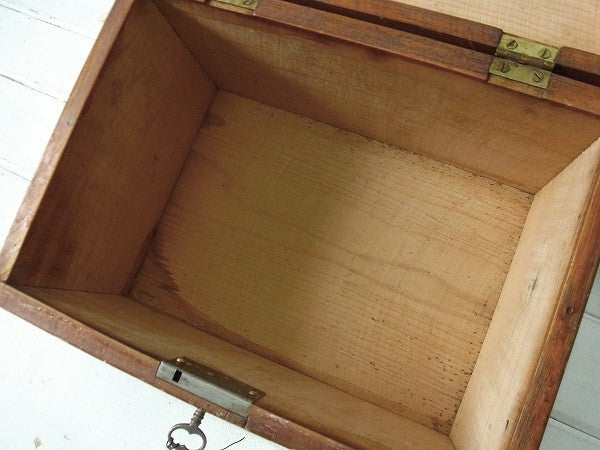 鍵付きの古い木製・アンティーク・木箱/ウッドボックス/宝箱 USA