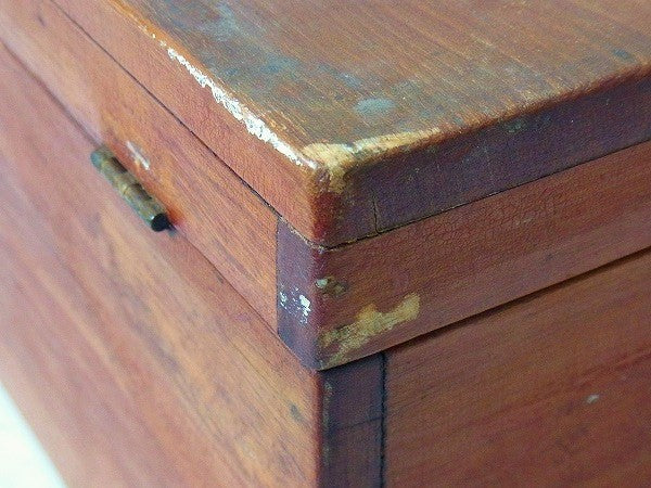 鍵付きの古い木製・アンティーク・木箱/ウッドボックス/宝箱 USA