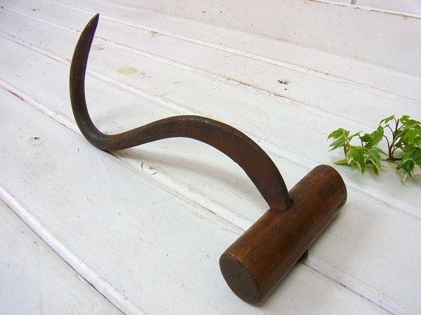【シャビーなアイアン製】アンティーク・フック・農具・ストローフック・USA・道具