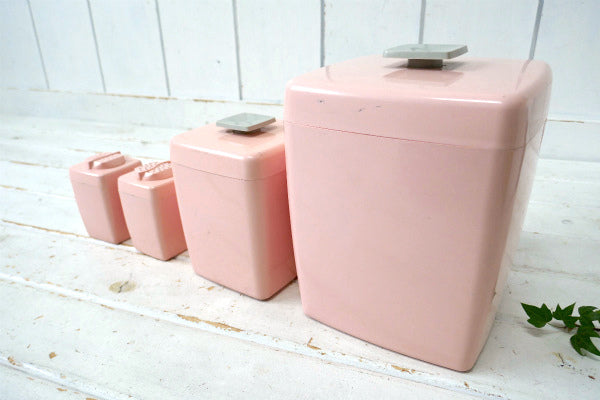 サーモンピンク×グレー flour&tea ソルト&ペッパー 50's ヴィンテージ キャニスター USA  キッチン雑貨