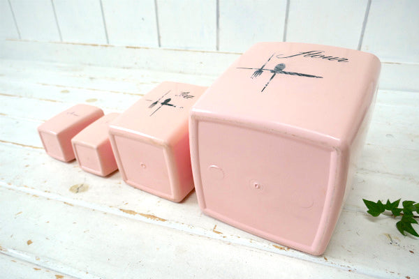 サーモンピンク×グレー flour&tea ソルト&ペッパー 50's ヴィンテージ キャニスター USA  キッチン雑貨