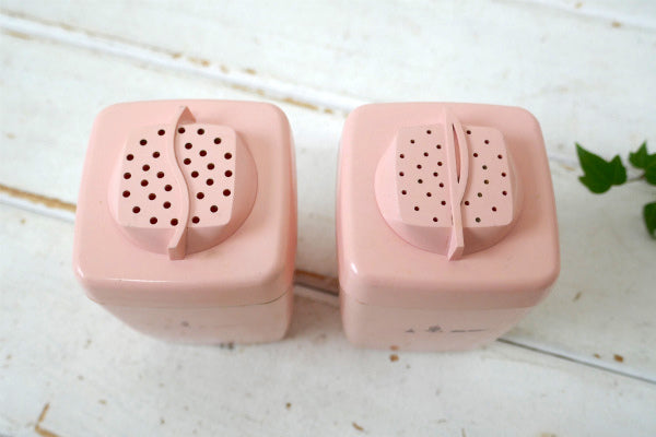 サーモンピンク×グレー flour&tea ソルト&ペッパー 50's ヴィンテージ キャニスター USA  キッチン雑貨