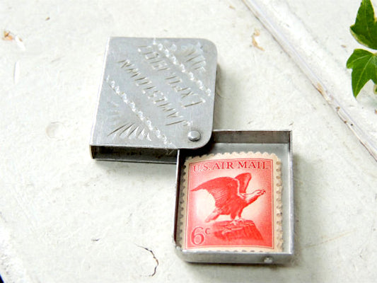 ジェームズタウン博覧会 1907年 アルミ製 アンティーク 切手ケース US AIR MAIL切手付き