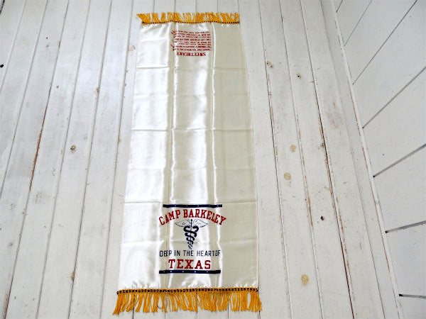 USミリタリー テキサス CAMP BARKELEY TEXAS サテン地 40's ヴィンテージ バナー スカーフ USA
